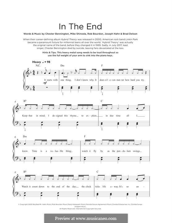 In the End (Linkin Park): Para Piano by Brad Delson, Charles Bennington, Joseph Hahn, Mike Shinoda, Rob Bourdon