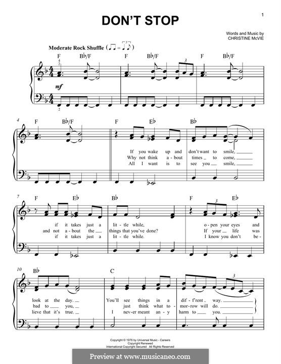 Don't Stop (Fleetwood Mac): Para Piano by Christine McVie