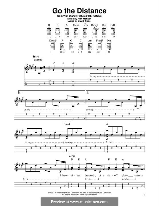 Go the Distance (from Hercules): For mandolin by Alan Menken