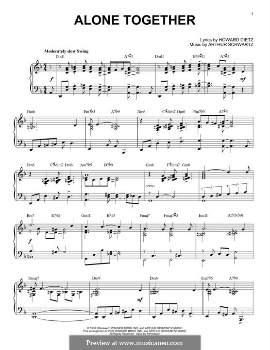 Alone Together (Peggy Lee): Para Piano by Arthur Schwartz