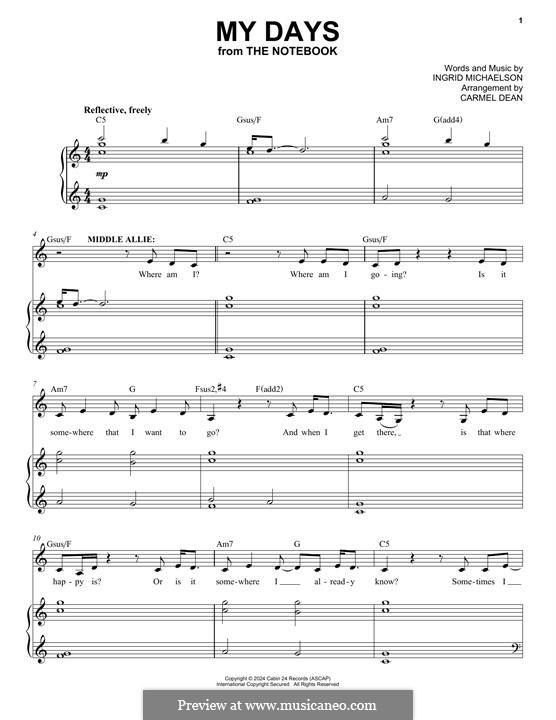 My Days (from The Notebook): Para vocais e piano by Ingrid Michaelson