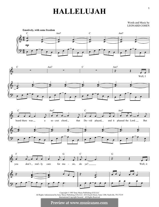 Vocal version: For voice and piano (Jeff Buckley) by Leonard Cohen