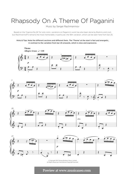 Rhapsody on a Theme of Paganini, Op.43: Variation XVIII, for piano by Sergei Rachmaninoff