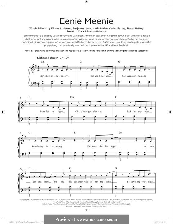Eenie Meenie (Sean Kingston & Justin Bieber): Para Piano by Benjamin Levin, Carlos Battey, Ernest Clark, Kisean Anderson, Marcos Palacios, Steven Battey