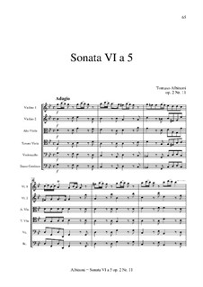 Six Sonatas for Strings and Basso Continuo, Op.2: Sonata No.6 by Tomaso Albinoni