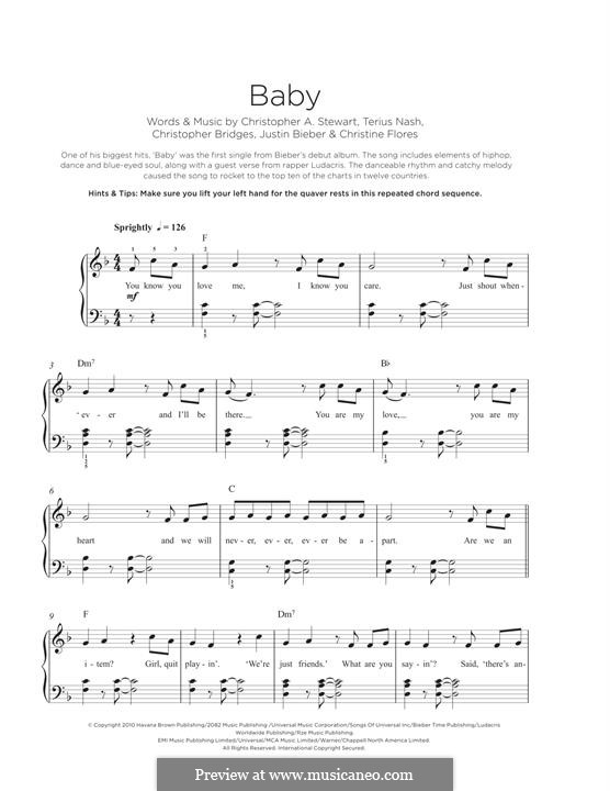 Baby (Justin Bieber featuring Ludacris): Para Piano by Christine Flores, Christopher Bridges, Tricky Stewart , Justin Bieber, Terius Nash