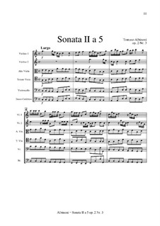 Six Sonatas for Strings and Basso Continuo, Op.2: Sonata No.2 by Tomaso Albinoni