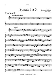 Six Sonatas for Strings and Basso Continuo, Op.2: Complete set – violin III (or viola alta) part by Tomaso Albinoni