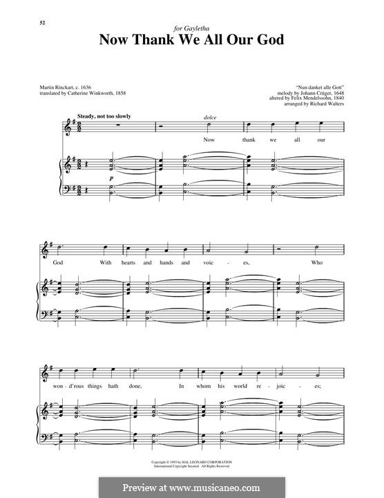 Now Thank We All Our God: Para vocais e piano by Johann Crüger