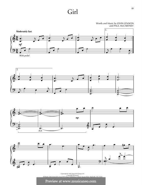 Girl (The Beatles): For piano (David Lanz) by John Lennon, Paul McCartney