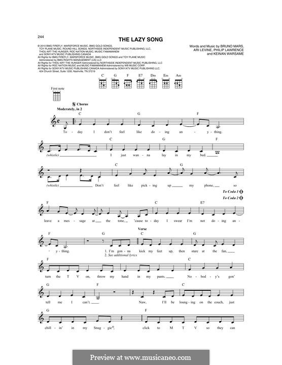 The Lazy Song: For mandolin by Ari Levine, Keinan Abdi Warsame, Bruno Mars, Philip Lawrence