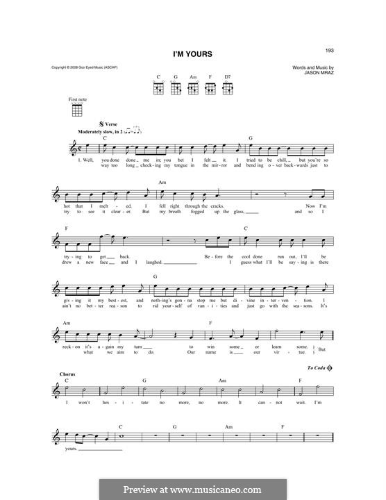 I'm Yours: For mandolin by Jason Mraz