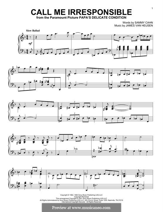 Call Me Irresponsible (Frank Sinatra): For piano (arr. Al Lerner) by Jimmy Van Heusen