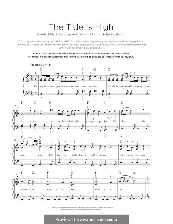 The Tide is High (Blondie): Para Piano by Howard Barrett, John Holt, Tyrone Evans