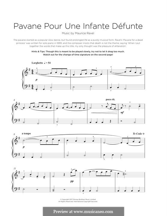 Pavane pour une infante défunte (Pavane for a Dead Princess), M.19: Para Piano by Maurice Ravel