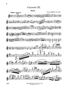 Violin Concerto No.9, Op.104: Score for two performers, solo part by Charles Auguste de Beriot