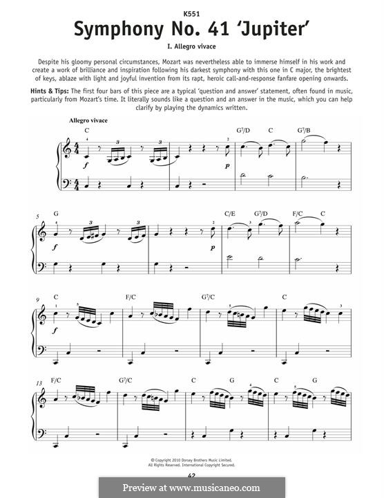 Symphony No.41 in C Major 'Jupiter', K.551: Movement I, Excerpt, for piano by Wolfgang Amadeus Mozart