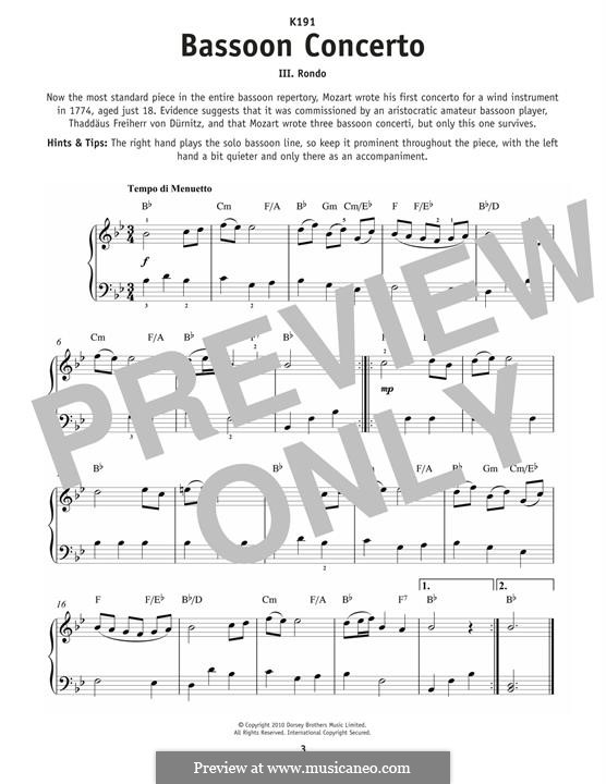 Concerto for Bassoon and Orchestra in B Flat Major, K.191: Rondo. Version for piano by Wolfgang Amadeus Mozart