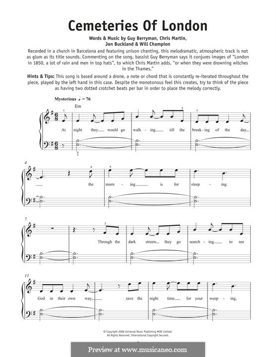 Cemeteries of London (Coldplay): Para Piano by Chris Martin, Guy Berryman, Jonny Buckland, Will Champion