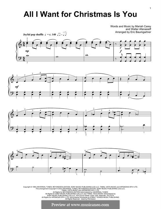 Instrumental version: Para Piano by Mariah Carey, Walter Afanasieff