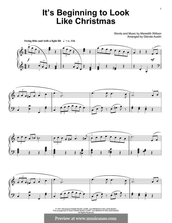 It's Beginning to Look a Lot Like Christmas (Perry Como): Para Piano by Meredith Willson