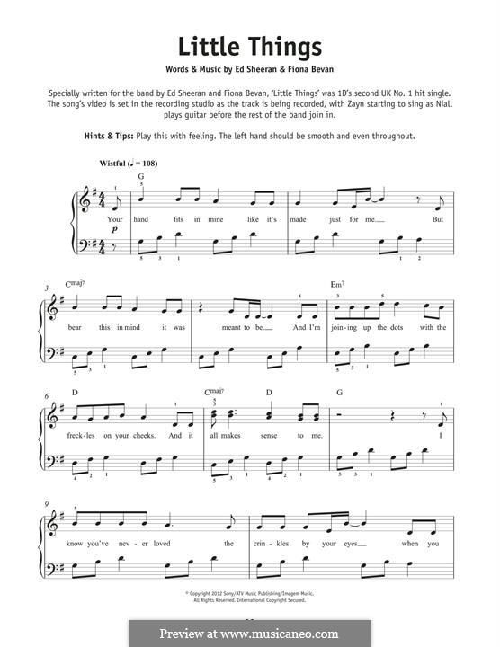 Little Things (One Direction): Para Piano by Ed Sheeran, Fiona Bevan