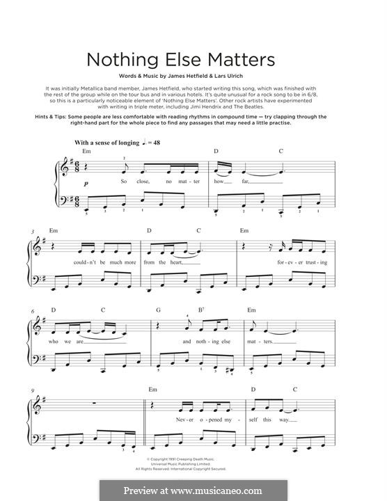 Nothing Else Matters (Metallica): Para Piano by James Hetfield, Lars Ulrich
