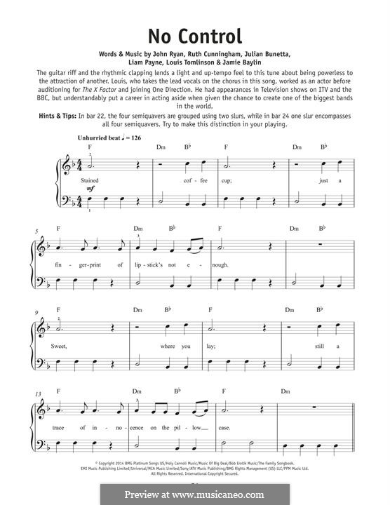 No Control (One Direction): Para Piano by Julian Bunetta, Ruth Anne Cunningham, Jamie Scott, Louis Tomlinson, Liam Payne, John Henry Ryan