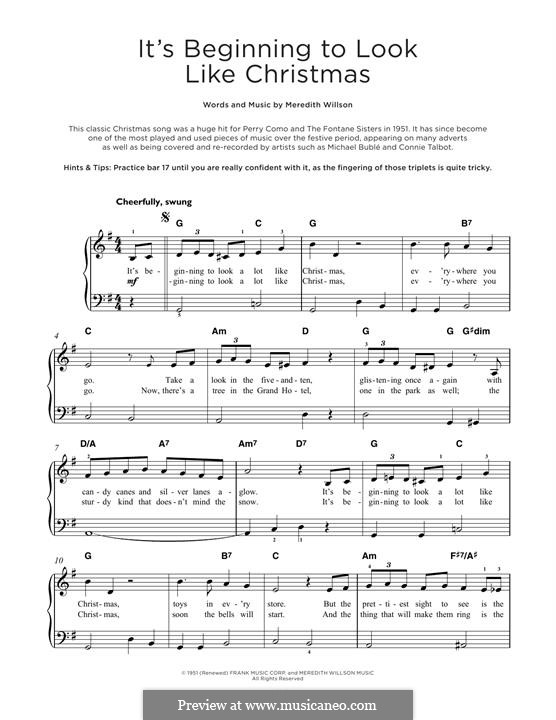 It's Beginning to Look a Lot Like Christmas (Perry Como): Para Piano by Meredith Willson