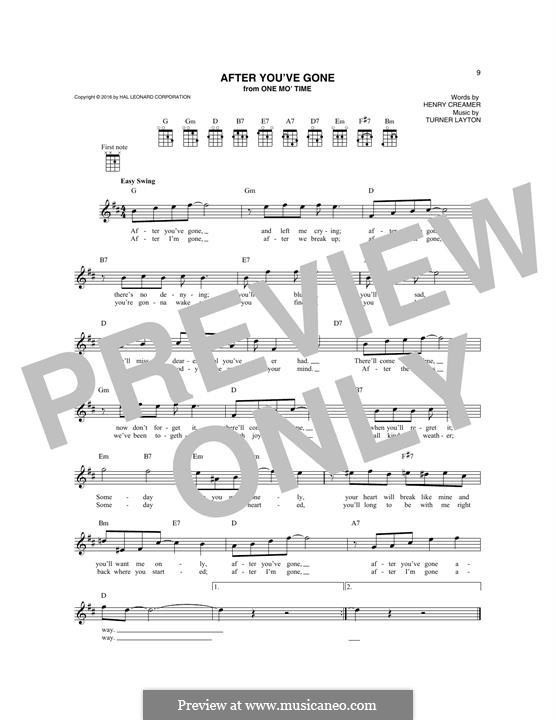 After You've Gone (Sophie Tucker): For mandolin by Henry Creamer, J. Turner Layton