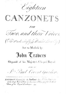 Eighteen Canzonets for Voices and Basso Continuo: Eighteen Canzonets for Voices and Basso Continuo by John Travers
