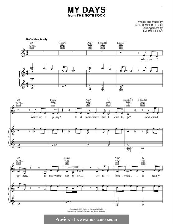 My Days (from The Notebook): Para vocais e piano (ou Guitarra) by Ingrid Michaelson