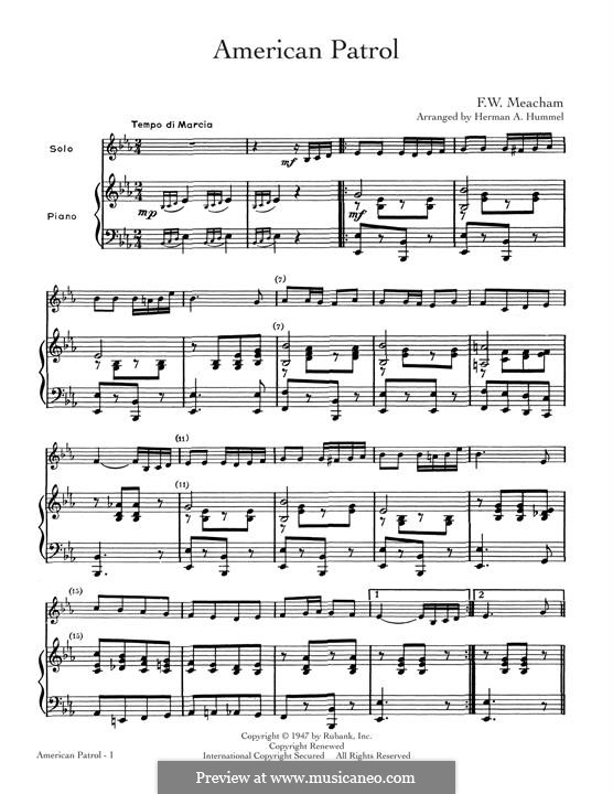 American Patrol, Op.92: para alto saxofone e piano by Frank W. Meacham