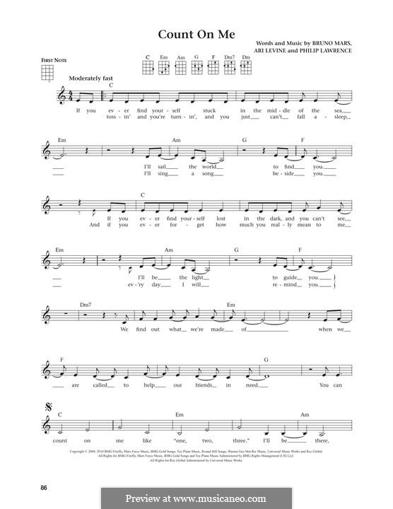 Count on Me: para ukulele by Ari Levine, Bruno Mars, Philip Lawrence