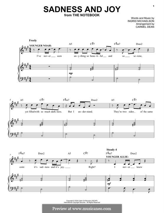 Sadness and Joy (from The Notebook): Para vocais e piano by Ingrid Michaelson