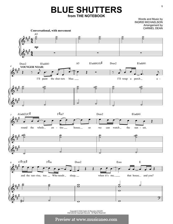 Blue Shutters (from The Notebook): Para vocais e piano by Ingrid Michaelson