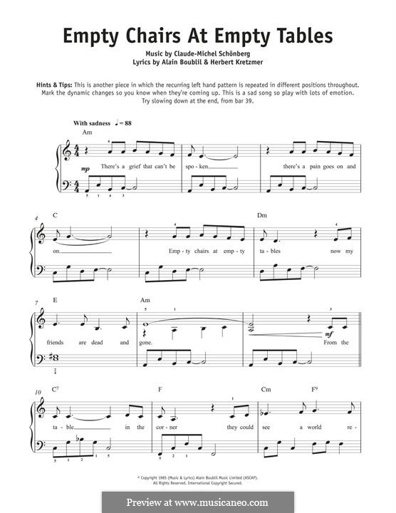 Empty Chairs at Empty Tables: Para Piano by Claude-Michel Schönberg
