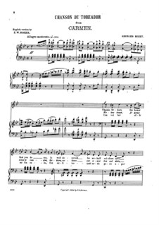 Toreador's Song: Partitura piano-vocal by Georges Bizet