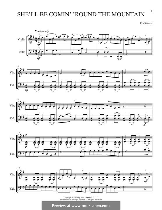 She'll Be Comin' 'Round the Mountain: For violin and cello by folklore