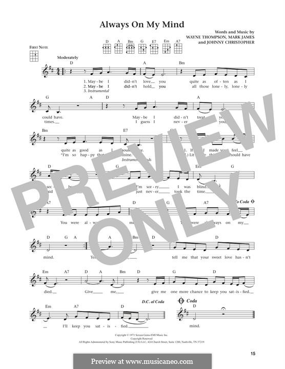 Always on My Mind: para ukulele by Johnny Christopher, Mark James, Wayne Carson Thompson