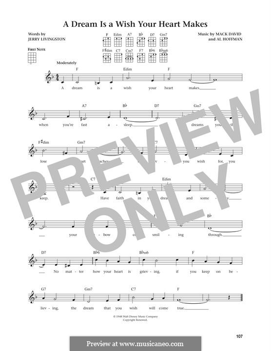 A Dream Is a Wish Your Heart Makes (from Disney's Cinderella): para ukulele by Al Hoffman, Jerry Livingston, Mack David