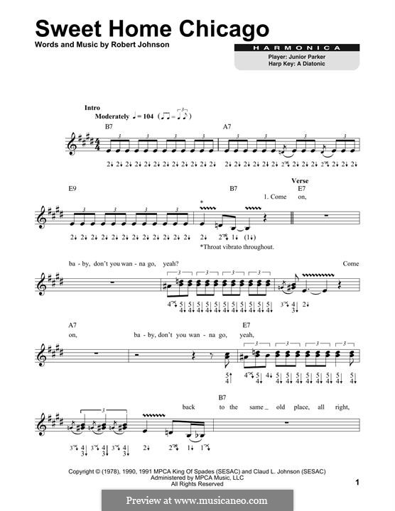 Sweet Home Chicago (Eric Clapton): For harmonica by Robert Leroy Johnson