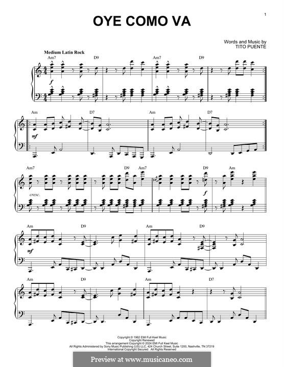 Oye Como Va (Santana): Para Piano by Tito Puente