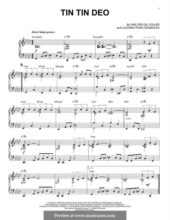 Tin Tin Deo (Oscar Peterson): Para Piano by Luciano Pozo Gonzales, Walter Gil Fuller