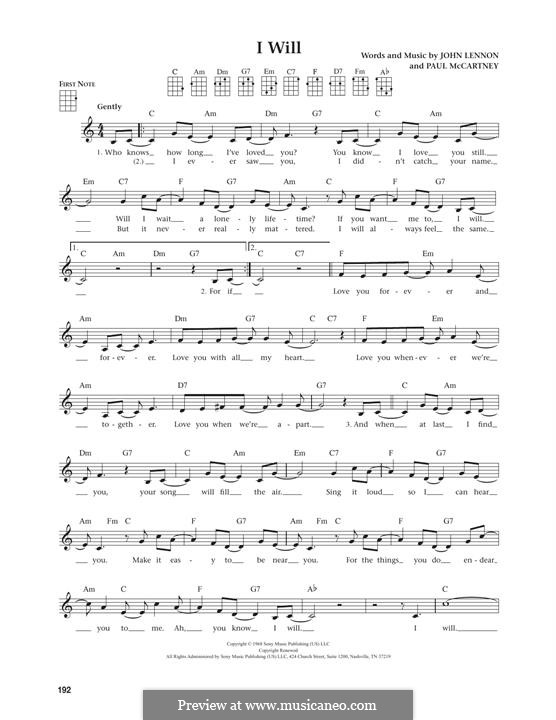 I Will (The Beatles): para ukulele by John Lennon, Paul McCartney