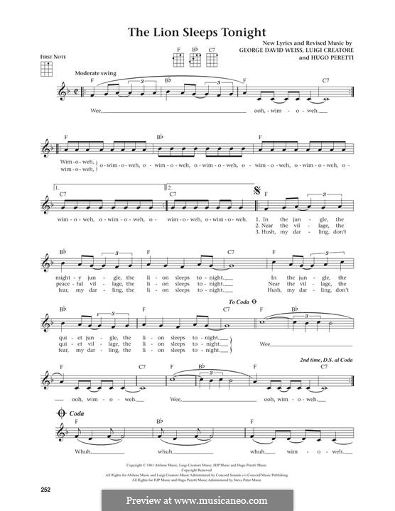 The Lion Sleeps Tonight (Wimoweh): para ukulele by George David Weiss, Hugo Peretti, Luigi Creatore
