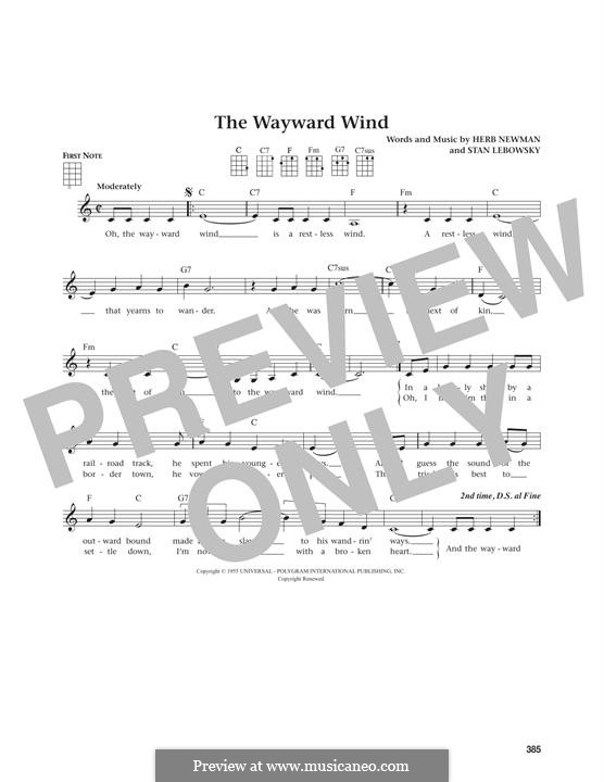 The Wayward Wind (Patsy Cline): para ukulele by Herb Newman, Stan Lebowsky