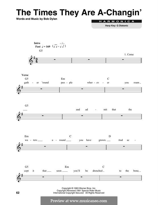 The Times They Are A-Changin': For harmonica by Bob Dylan