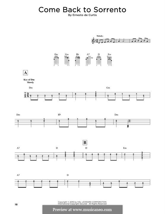 Torna a Surriento: For mandolin by Ernesto de Curtis