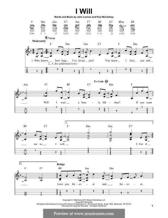 I Will (The Beatles): For mandolin by John Lennon, Paul McCartney